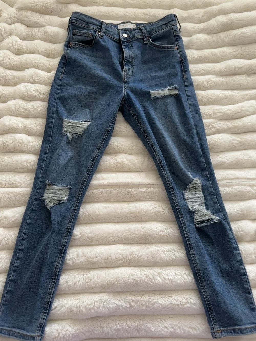 TOPSHOP Distressed Women's Skinny Jeans - Dark Blue